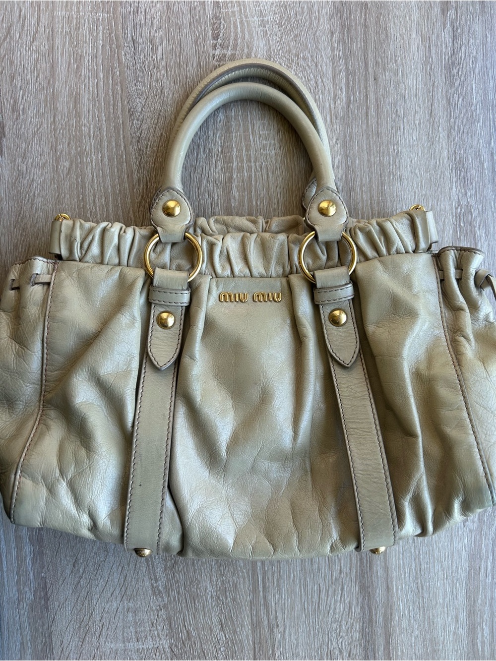 Miu Miu Vitello Lux Leather 2 Way Shoulder Cross Body Bag Nude Beige Taupe